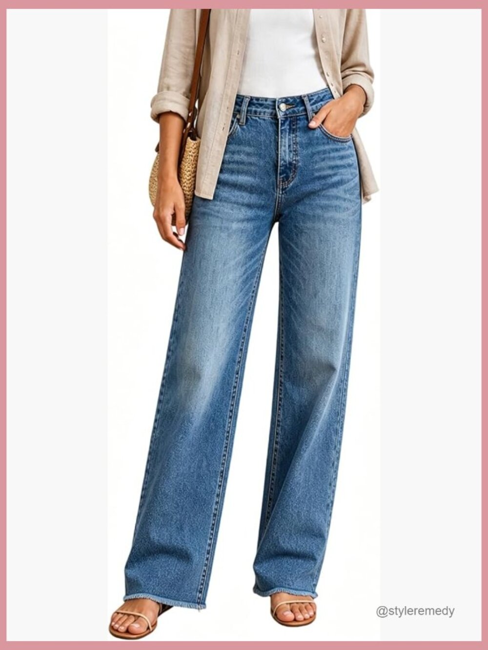 High Waisted Stretchy Straight Leg Raw Hem Jeans
